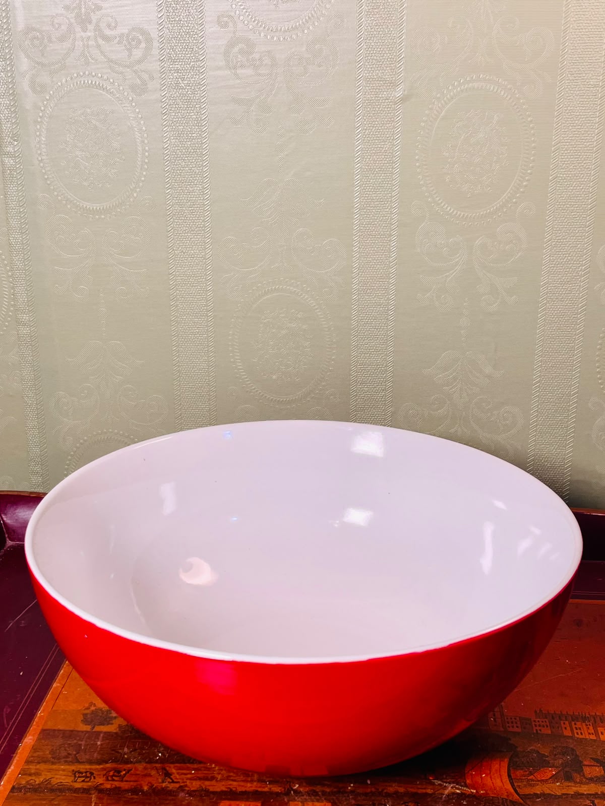 TU Red & White Ceramic Serving Deep Bowl 10"