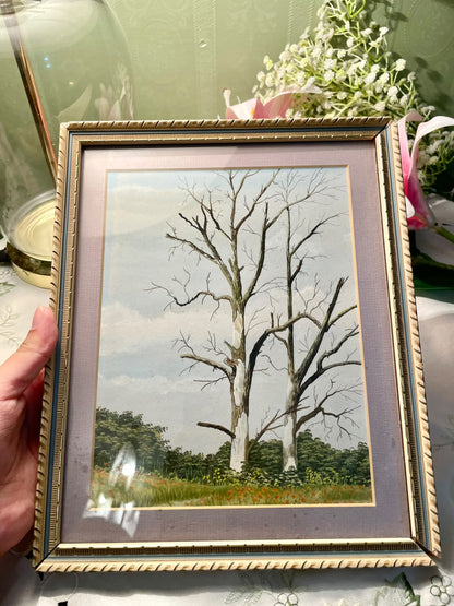 Dead Elms & Poppies Framed Landscape Artwork Approx. 11 Inch