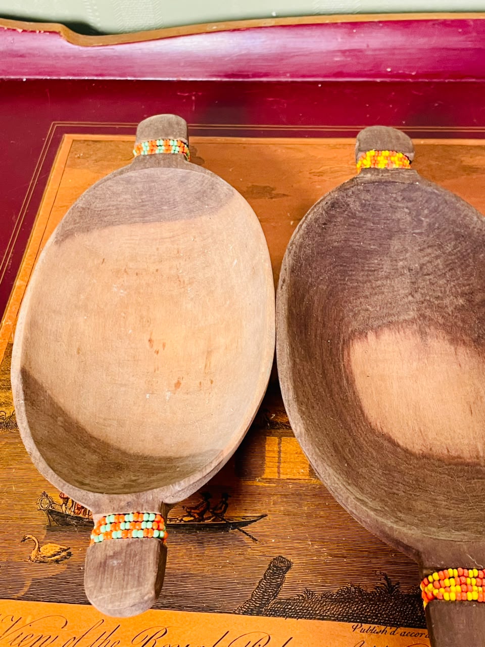 Pair of Rustic Wooden Serving Bowls with Beaded Handles – 8 Inch