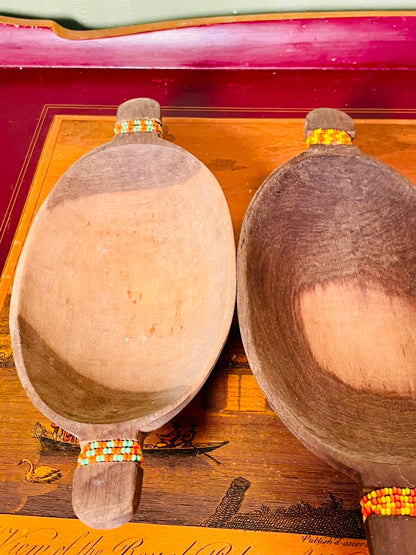 Pair of Rustic Wooden Serving Bowls with Beaded Handles – 8 Inch