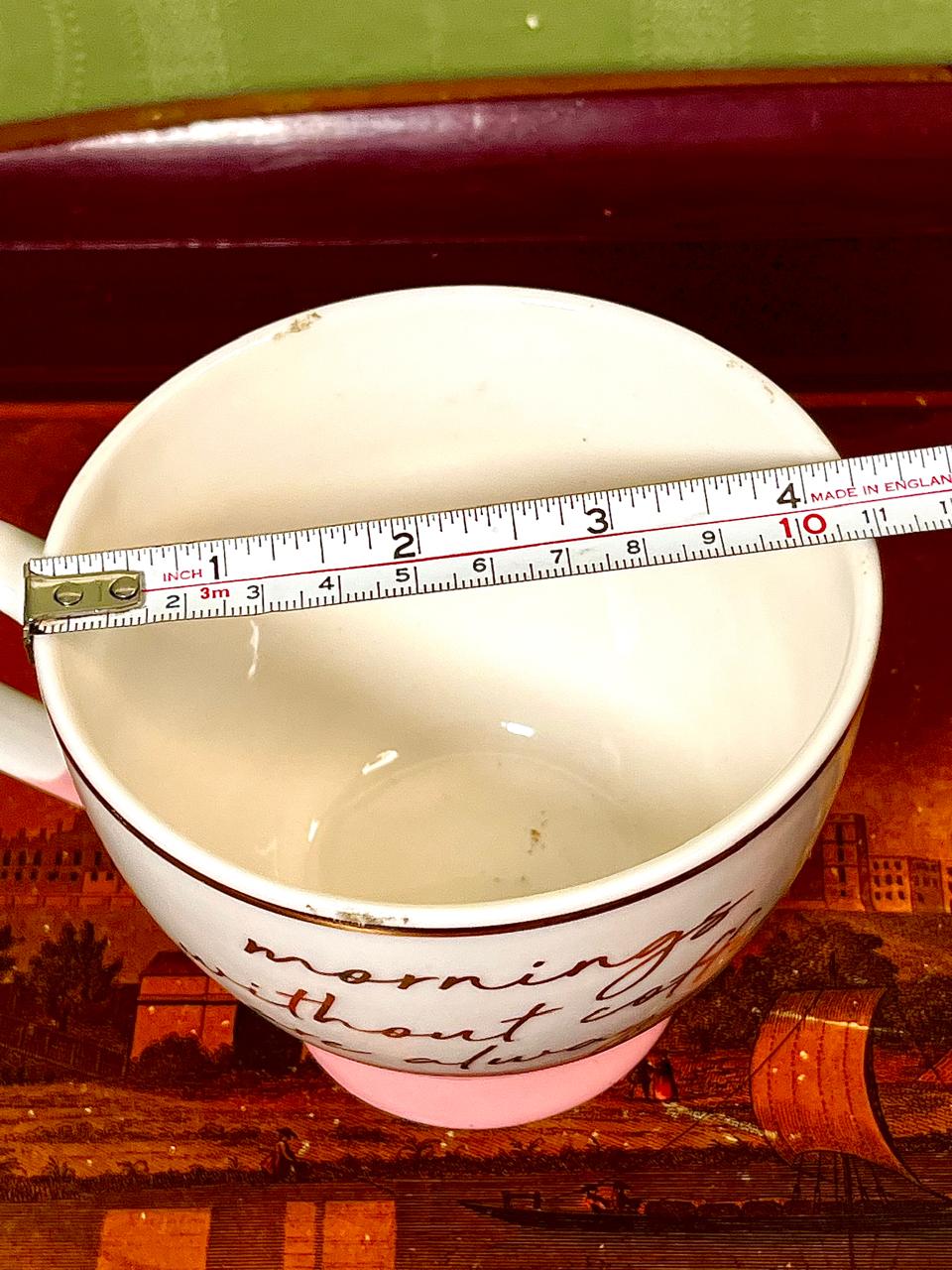 Pink & White “Latte Happy” Footed Coffee Soup Mug – 4"