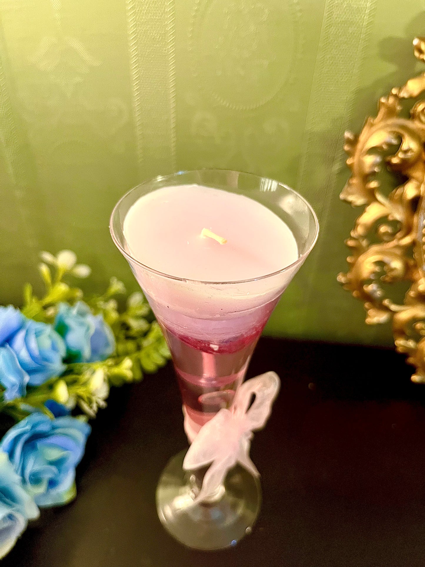 Pink Cocktail Glass Candle with Bow Detail