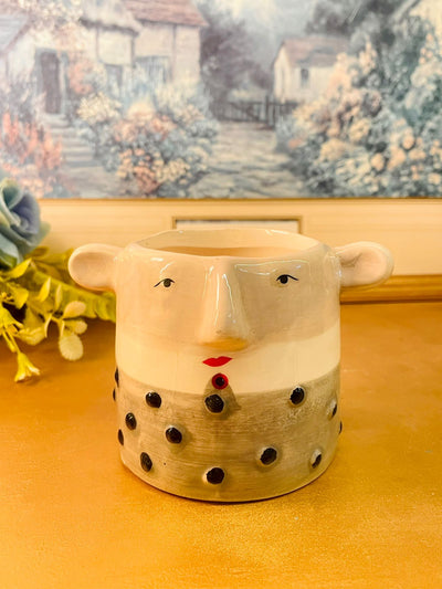 Vintage Face Design Ceramic Planter Parlane Decor Pot
