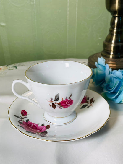 Vintage Pink Rose Gold-Trim Cup & Saucer 2-Piece Set 10 cm