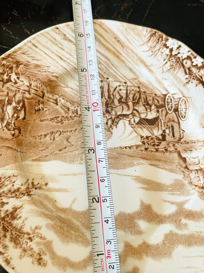 Vintage “Devonshire Road” Plate by Alfred Meakin Staffordshire England – Hand Engraved Brown Transferware Scene