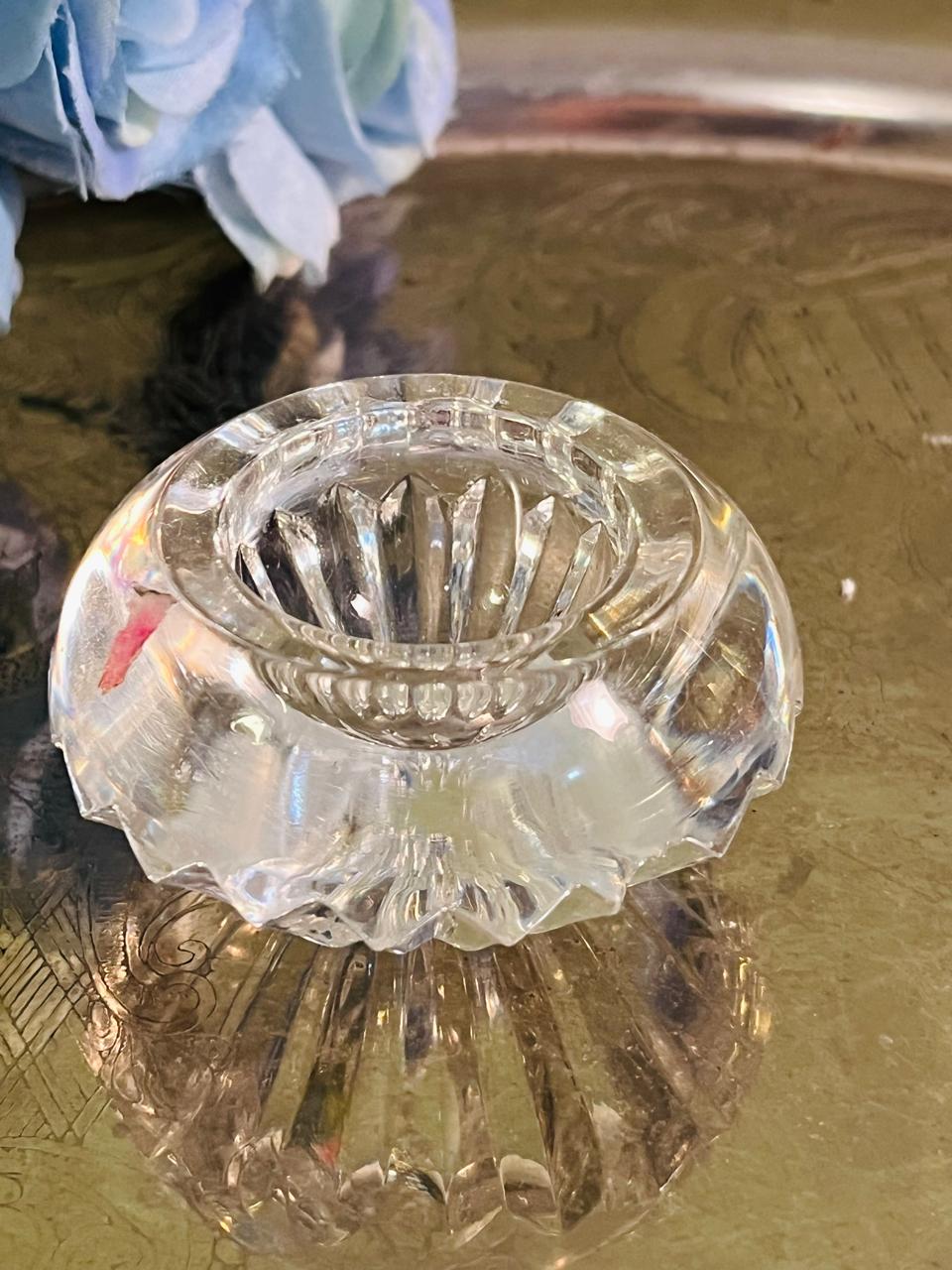 Vintage Cut Crystal Tealight Holder 6 cm Fluted Design