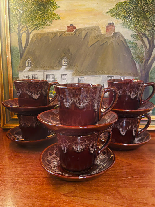 Vintage Beswick Brown Zorba set of 6 Tea Cups with Sugar Bowl – Timeless Retro Charm