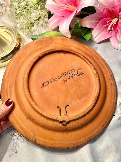 Hand Painted De Cordoba Ananag Floral Terracotta Wall Plate – 10 Inch