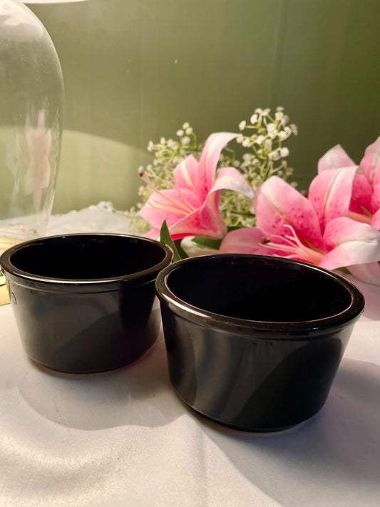 Vintage Black Ceramic Ramekins Set of 2 10 cm Oven-Safe