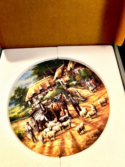 Vintage English Sheep Village Collector Plate 20 cm Boxed