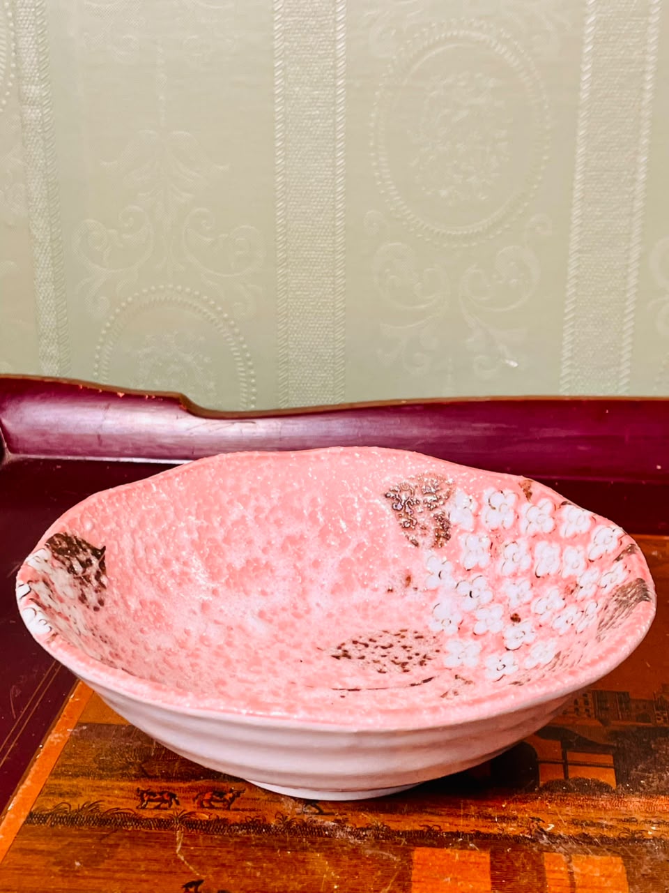 Pink Floral Textured Ceramic Serving Bowl – 6 Inch