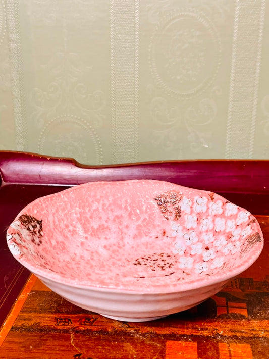 Pink Floral Textured Ceramic Serving Bowl – 6 Inch