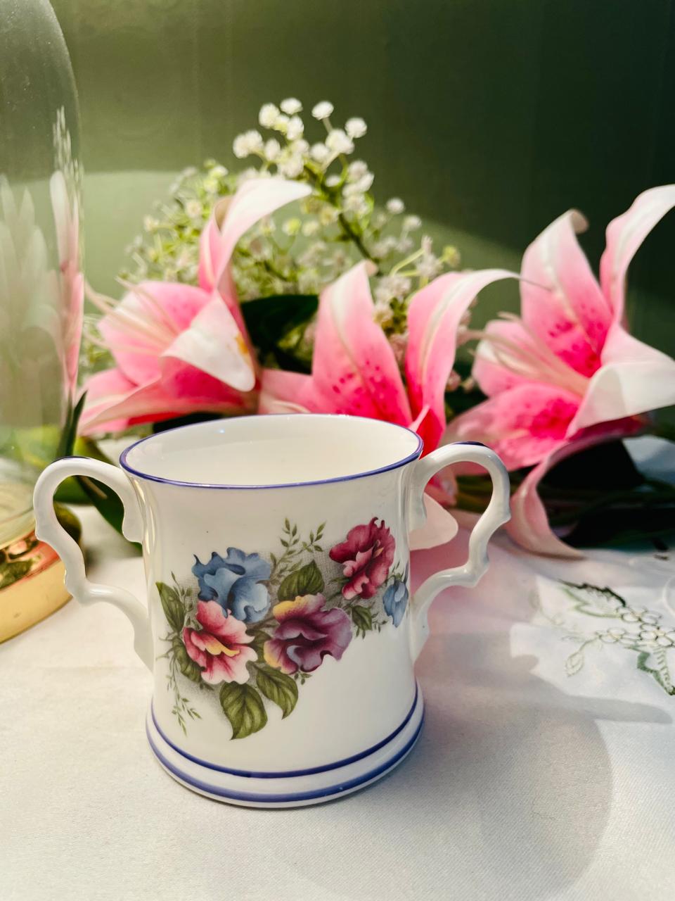 English Fine Bone China Floral Two-Handled Mug – Approx. 3.5 Inch