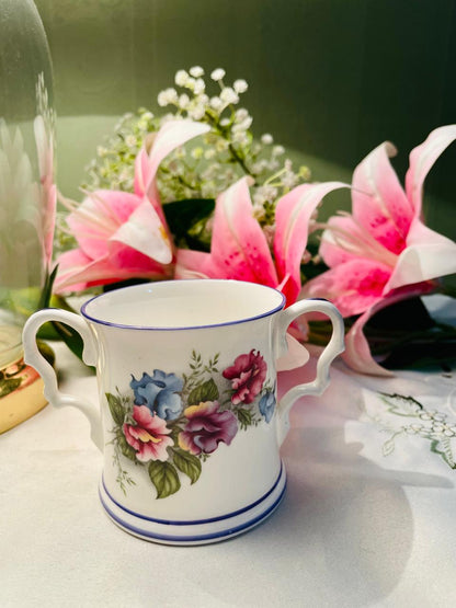 English Fine Bone China Floral Two-Handled Mug – Approx. 3.5 Inch