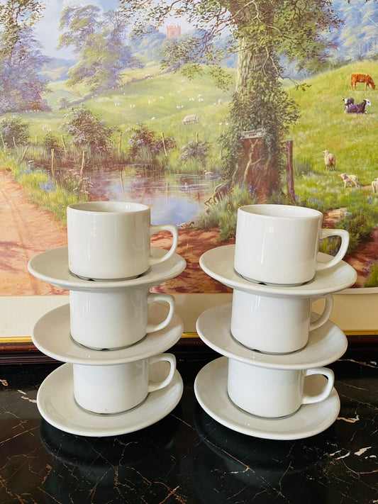 Churchill tea cups England, white porcelain tea cup saucer set, vintage crockery England, classic English tea set, Churchill crockery collection, rare thrift finds, curated vintage collection Pakistan, heritage English tableware, timeless white tea cups, European vintage drop