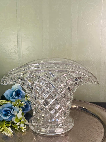 Large Pressed Crystal Footed Centrepiece Bowl 26 cm Diamond Pattern