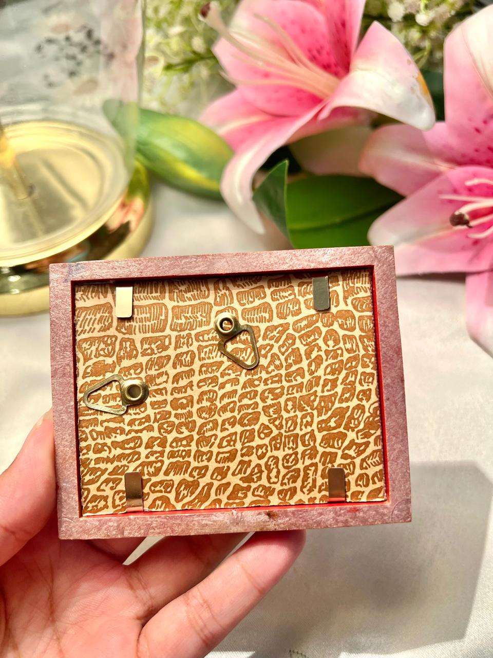 Red Framed Cross-Stitch Sewing Artwork – Approx. 10 cm
