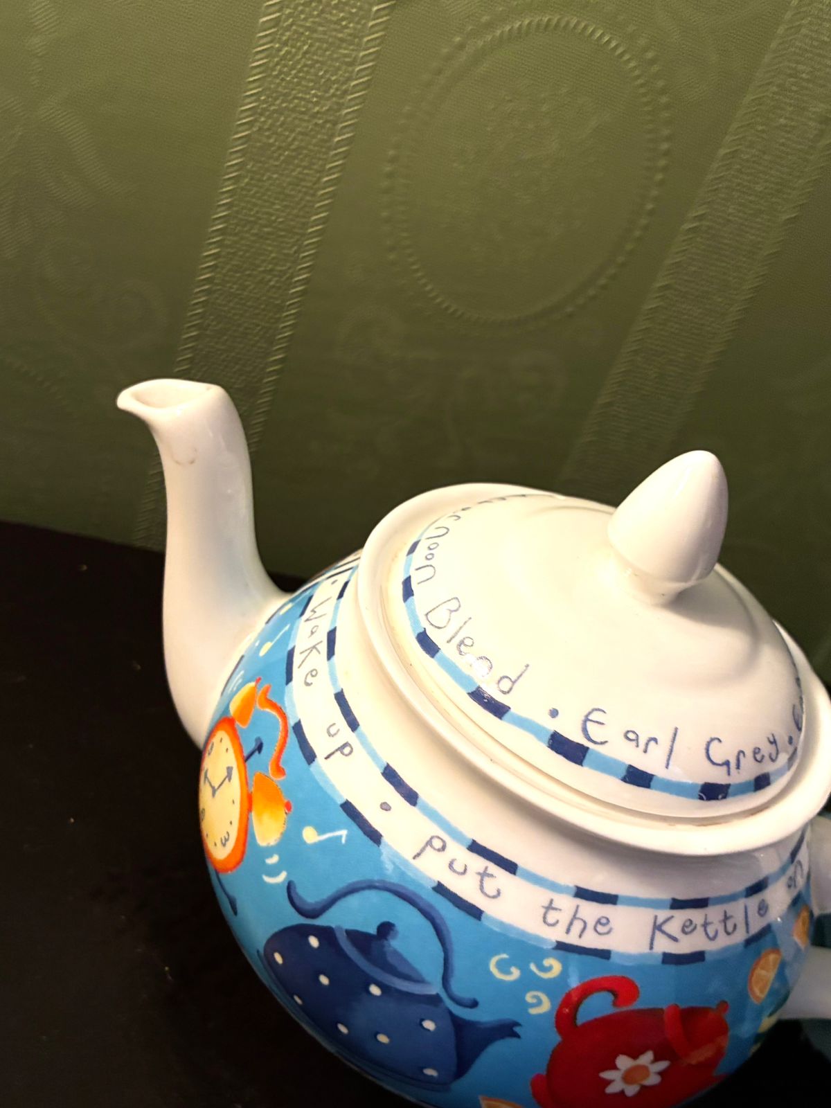 Vintage Tea Time Teapot Ceramic Blue Kitchen Tea Pot