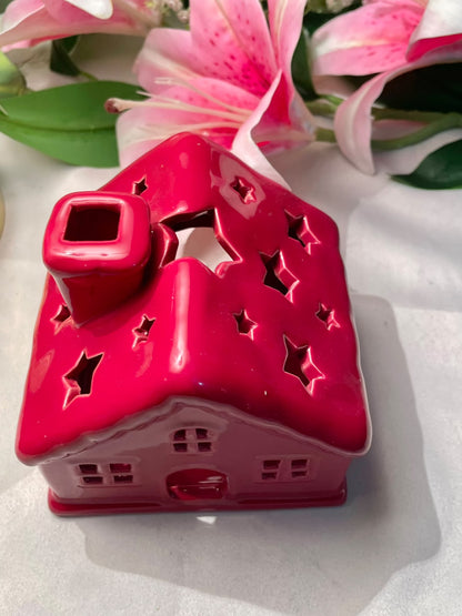 Red Ceramic House Ornament Buner 4.5 Inch