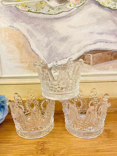 Crown Glass Candle Holders – Vintage Home Décor Set of 3