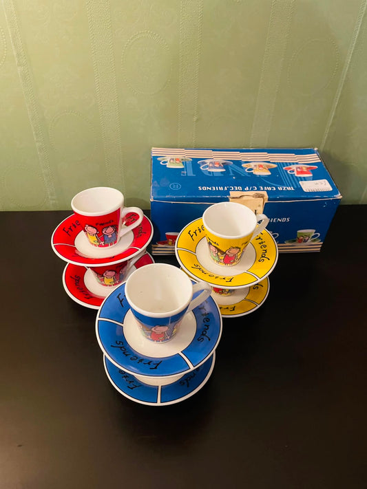 INDE Spain Friends Espresso Coffee Cup & Saucer Set of 6 with box