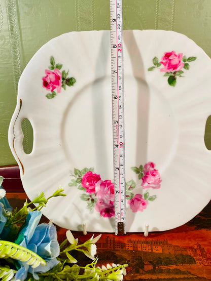 Pink Rose Handled Fine Bone China Serving Platter – 8 Inch