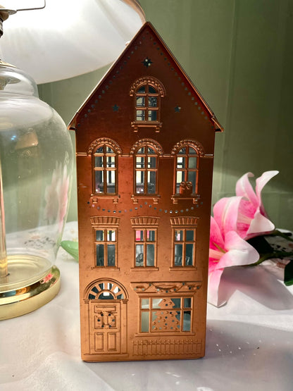 Copper-Tone House Lantern Decorative Candle Holder – 26 cm