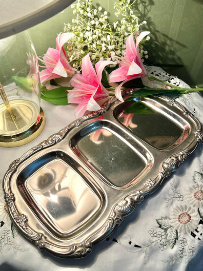 Vintage Silver 3-Section Serving Tray Approx. 43 cm
