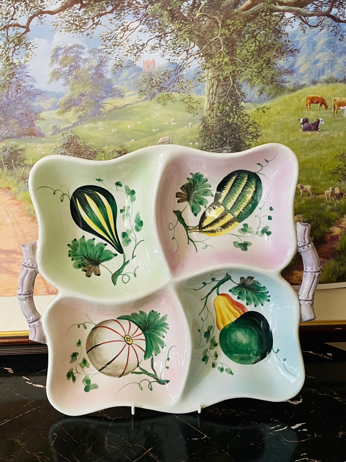 vintage Italian tray, hand painted ceramic Italy, Italian pottery serving dish, floral ceramic platter, Mediterranean decor, Italian majolica tray, collectible Italian pottery, rare thrift finds, European vintage collection, colorful ceramic dish