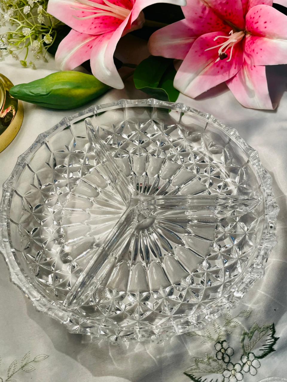 Vintage Crystal 3-Compartment Serving Platter 8.5 in