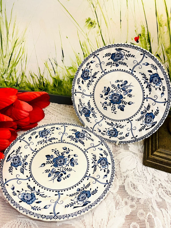 Vintage Johnson Bros Indies Blue Floral Decor Plate Set of 2
