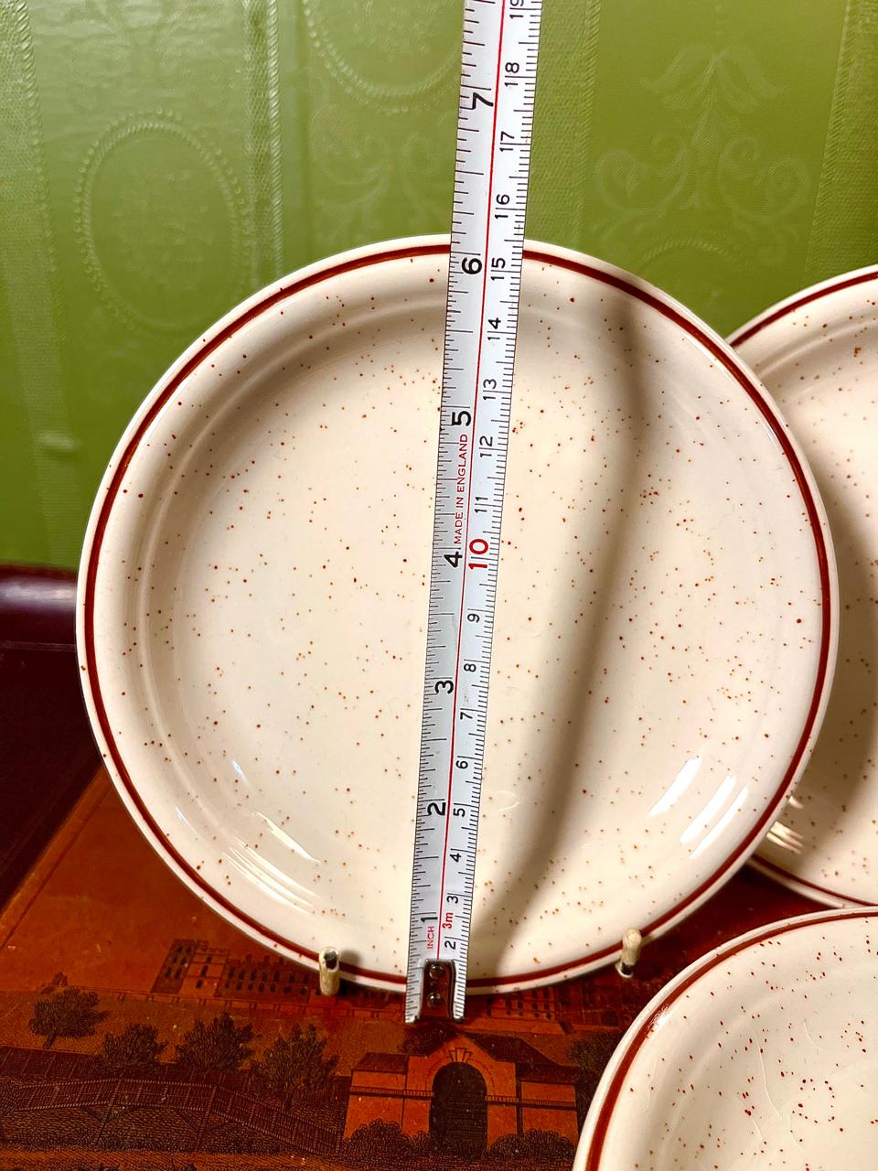 Vintage Speckled Stoneware Quarter Plates | 6 Inch | Set of 4 | Rustic Cream & Brown