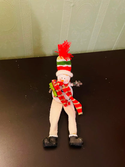 Mini Snowman Christmas Figurine with Knitted Hat