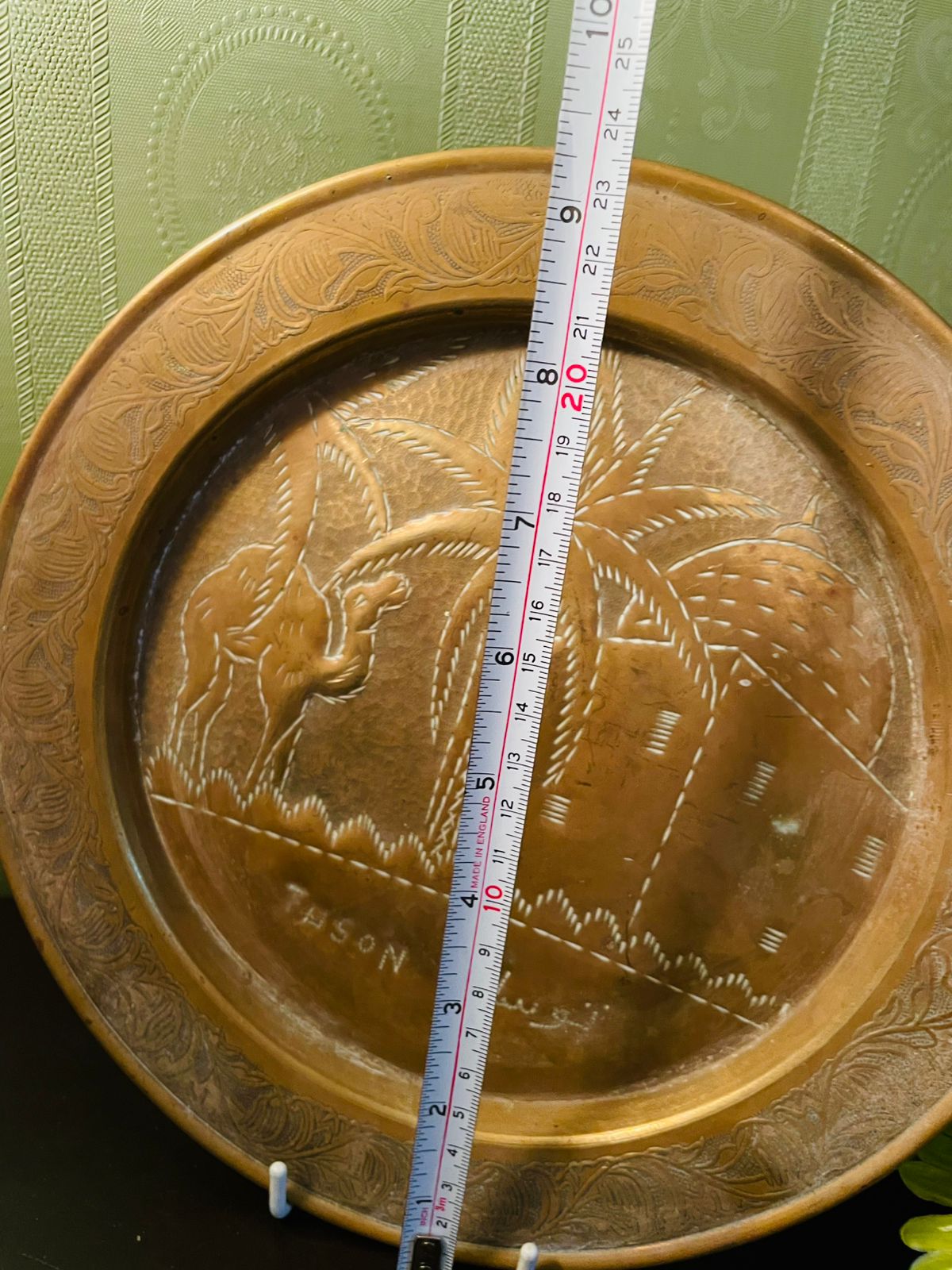 Vintage Engraved Brass Wall Plate 10 Inch