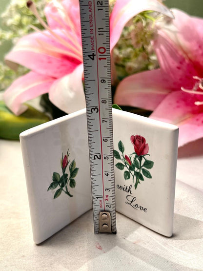 Vintage Philip Laureston England Ceramic “With Love” Rose Plaque Approx. 8 cm