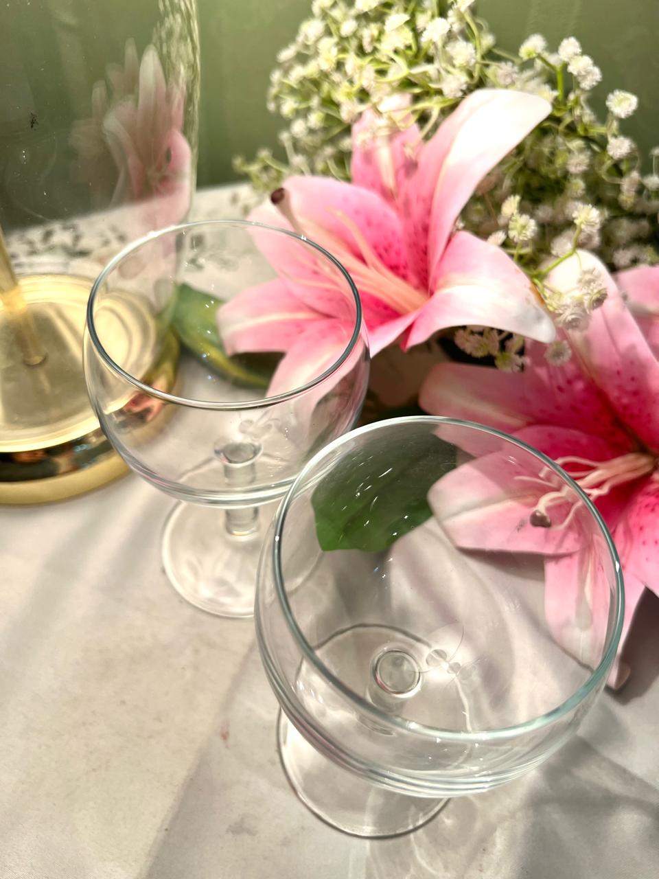 Vintage Clear Crystal Wine Goblets Pair Approx. 14 cm Tall