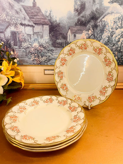 Vintage Floral Plate Set with Gold Rim Set of 4 - Plates