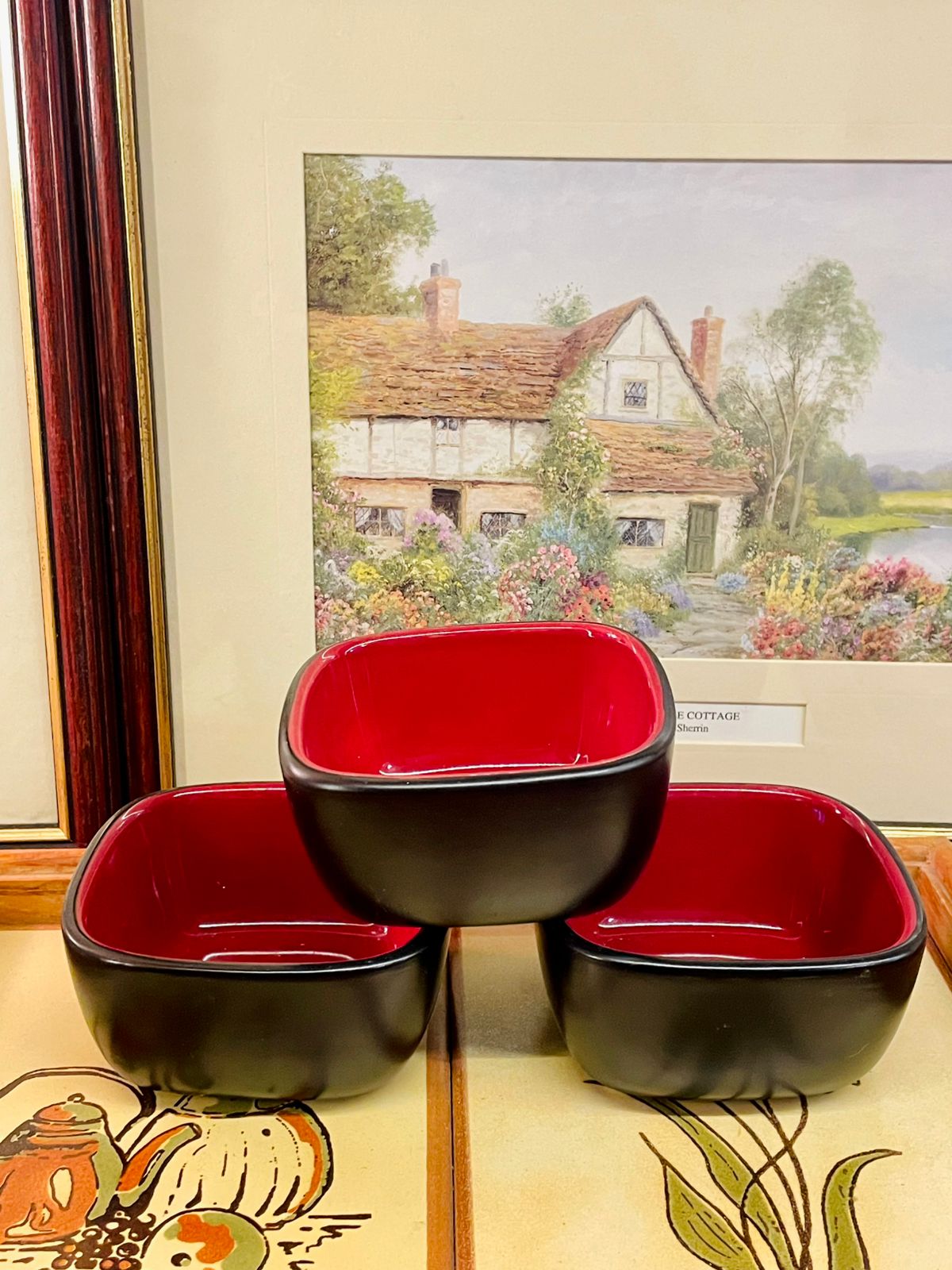 CorningWare Ryku Red & Black Stoneware Bowls – Microwave & Oven Safe