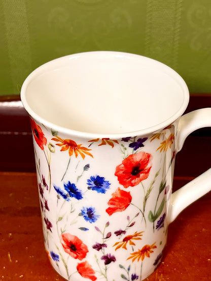 Floral Wildflower Mug Red Blue Purple Flowers fine bone china