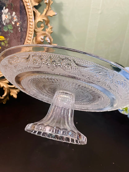 Vintage Crystal Glass Pedestal Cake Stand