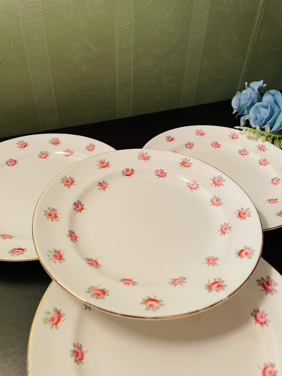 Rosalind China Pink Rose Bone China Plates Set of 4
