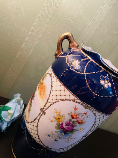 RARE FIND Hand-Painted Nippon Moriage Vase with Cobalt Blue