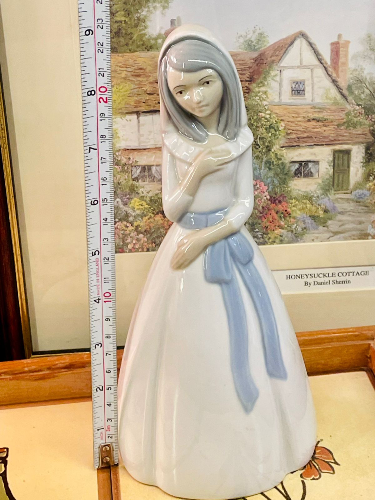 Vintage Spanish Porcelain Girl Figurine – Blue Sash | Miguel Requena
