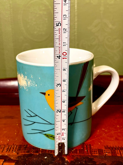 Magpie Bird Design Blue Ceramic Mug Vegan Friendly