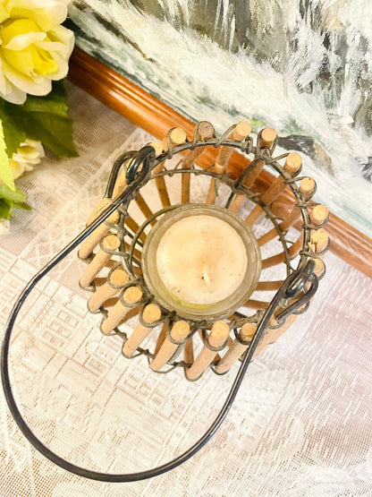 Rustic Bamboo Tealight Lantern Candle Holder