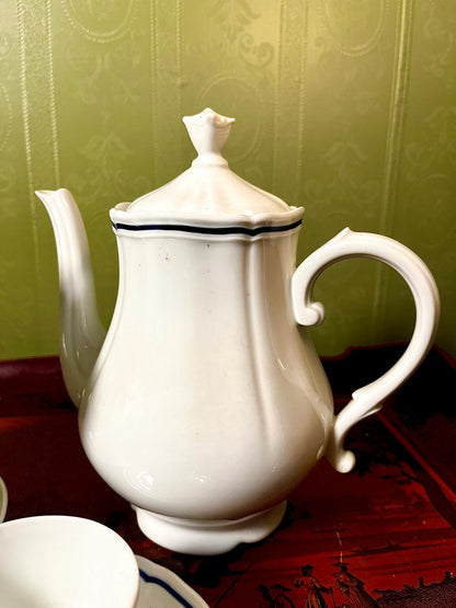 Blue Trim 9-Piece Coffee Set with Pot, Cups & Saucers