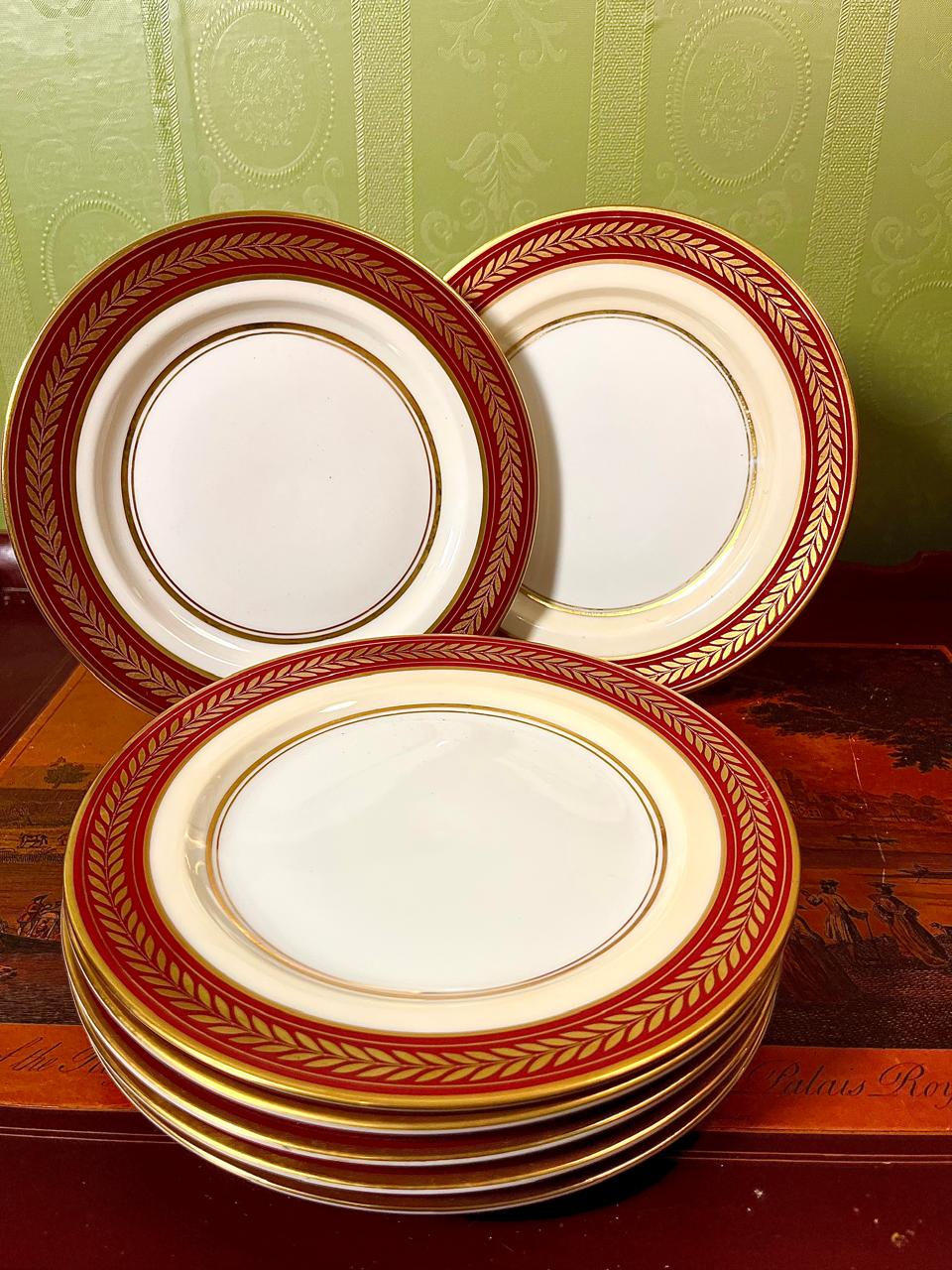 Royal Bayreuth Bavaria Medium Plates | Burgundy & Gold Laurel Border | Set of 6