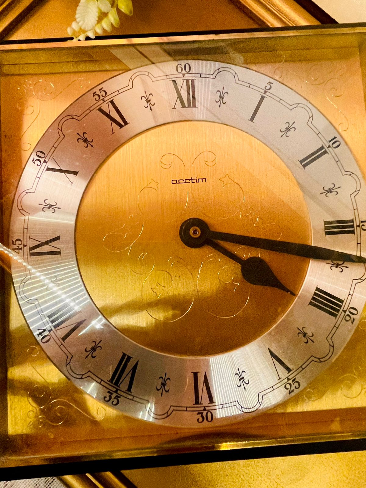 Vintage Square Brass Wall Clock Roman Numeral Gold Frame Decor