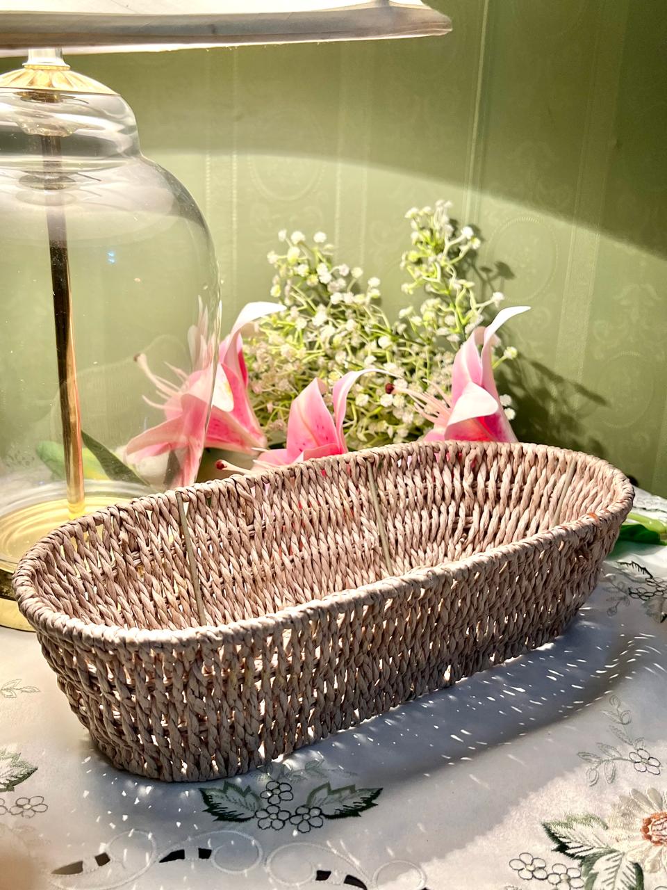 Vintage Rectangular Woven Serving Basket Approx. 31 cm