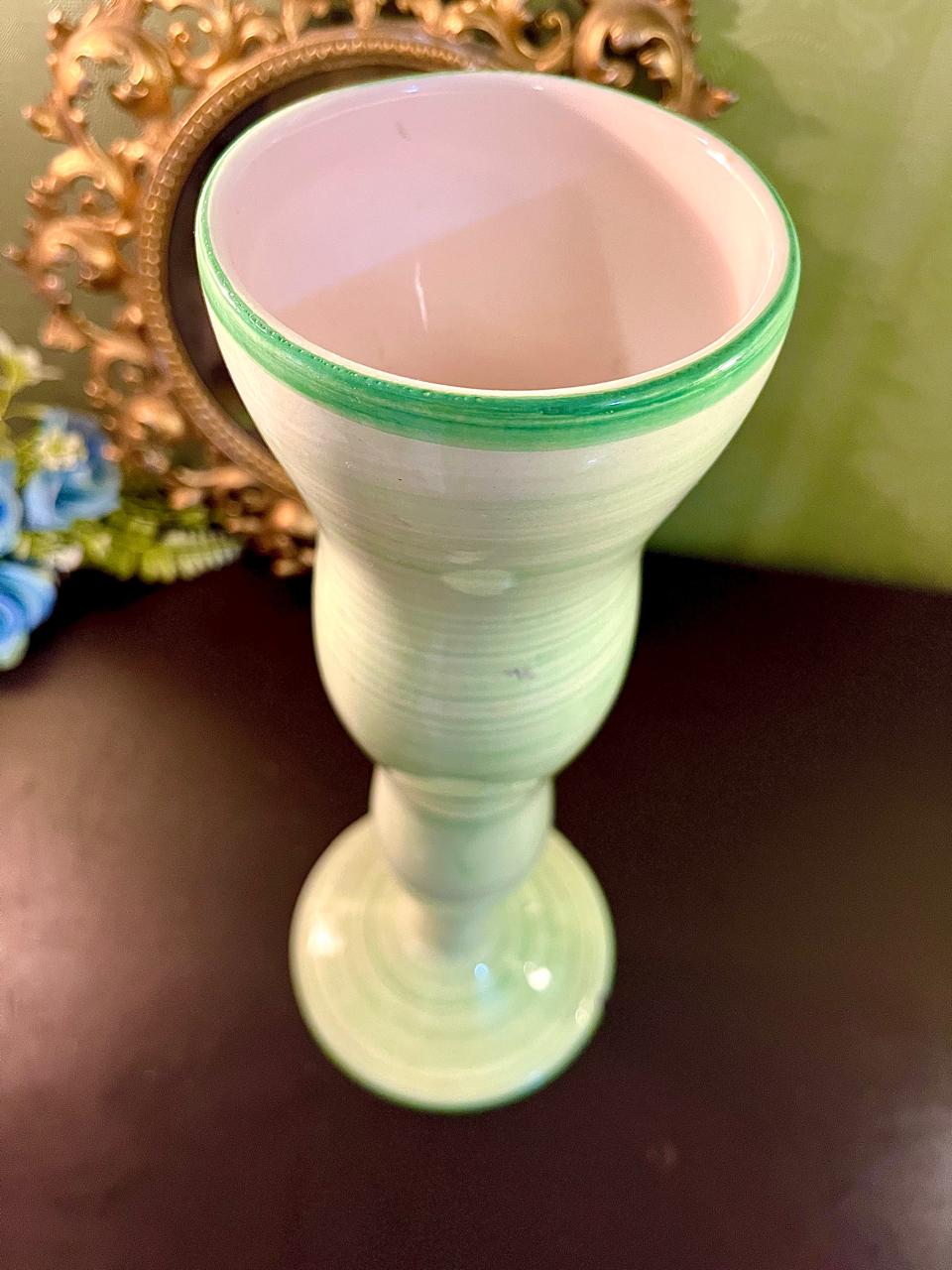 Tall Mint Green Pedestal Ceramic Vase